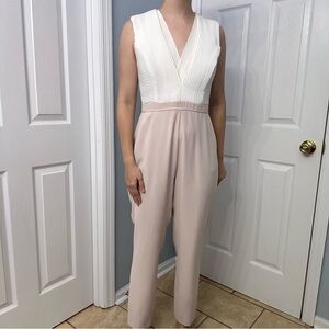 Reiss Jumpsuit Pink White Straight Leg Work Color-block Business Size 8 Medium